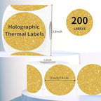 3" Holographic Direct Thermal Label Stickers, Round Printable Rainbow Glitter Thermal Printer Sticker Labels for Gift Wrapping, Self-Adhesive DIY Custom Logo Design- Shiny Gold