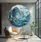 My Photostation.com 20''(50cm) Diameter Ocean Wave in Blue Mosaic Round Glass Wall Art Tempered Glass Printing Wall Decor Large Wall Art Wall Hangings