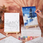 Zhanmai 12 Pack Pre Drawn Canvas for Painting Sip and Paint Kit 8" x 10" Paint Party Set Canvas Painting Pre Printed Canvases for Party Favor DIY Virtual Adult's Date Night (Winter Sonw)
