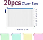 AUSTARK 20 Pcs Zipper File Bags, Plastic Mesh Pouch, Board Game Storage Bag, Waterproof Bags for Office School (B5 Size 11.4''x8.2'', Multicolored)