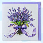 Quilling Cards, handmade card, quilled cards with Dedicated Paper Handmade Art for all occasions: Mother's day, Father's day, Birthday... Lavender flowers bouquet