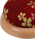 HARFINGTON Pin Cushion Wooden Base Japanese Style Round Pincushion Needle Holder for Sewing Quilting Needlework DIY Crafts, Dark Red