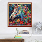 Magxvouy Cross Stitch Kits Stamped Full Range of Embroidery Kits,Cross Stitch Patterns Needlework Kits for Beginners 11CT Printed Kits&Steed Flowers 18x18 inch