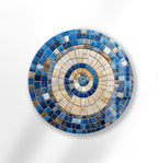 My Photostation.com 24''(60cm) Diameter Coastal Sunburst Beige & Blue Round Glass Wall Art Tempered Glass Printing Wall Decor Large Wall Art Wall Hangings