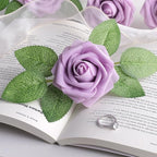 AmyHomie 25pcs Real Looking Artificial Lavender Roses w/Stem for DIY Wedding Bouquets Centerpieces Arrangements Party Baby Shower Home Decorations