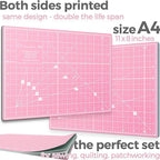 Rotary Cutter Set - Quilting Kit incl. 45mm Fabric Cutter, 5 Replacement Blades, A4 Cutting Mat, Acrylic Ruler and Craft Clips - Ideal for Crafting, Sewing, Patchworking, Crochet & Knitting (Pink, A4)