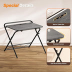 Huuger Folding Desk with 3-Level Adjustable Height and Tablet Slot, 24 Inch Foldable Computer Desk for Small Spaces, Space Saving, Writing Work Table for Home Office, Bedroom, Study, Grey