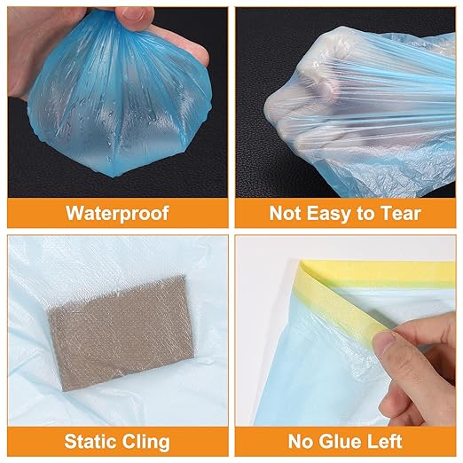 uxcell Pre-Taped Masking Film, 4.9ft x 82ft Plastic Paint Drop Cloth with Medium-Tack Painters Tape for Painting Spraying Protection Blue Film 6Pcs