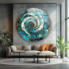 My Photostation.com 24''(60cm) Diameter Aqua Spiral Harmony Round Glass Wall Art Tempered Glass Printing Wall Decor Large Wall Art Wall Hangings