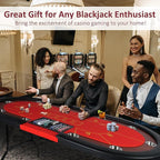 Upgrade 84" Folding Poker Table, 10 Players Oval Card Table with Stainless Steel Cup Holders & Padded Rails, Casino Leisure Felt Surface Texas Hold 'em Poker Table, Red