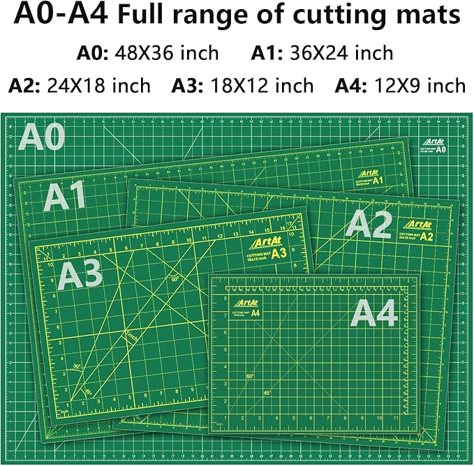 ArtAt Self Healing Cutting Mat: 18″x 24″ Green Double Sided, Non-Slip 5 Layers PVC Durable A2 Sewing Craft Mat for Rotary Cutter, Use for Quilting, Scrapbooking and Craft & Art Projects…