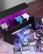 Card Deck Box with Dice Tray for MTG, 5 in 1 Card Deck Case Holds 800+ Unsleeved Cards, Strong Magnet Organizer Compatible with Yugioh TCG Sports Cards (Black Purple)