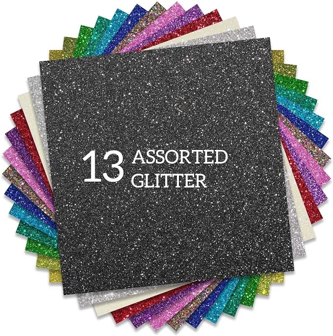Glitter HTV Heat Transfer Vinyl 12"x12" Bundle 13 Sheets Iron on Vinyl for T-Shirts Gifts Design(Assorted)