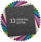 Glitter HTV Heat Transfer Vinyl 12"x12" Bundle 13 Sheets Iron on Vinyl for T-Shirts Gifts Design(Assorted)