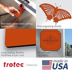 Trotec TroLase | 12"x24"x1/16", 4 Pcs | Orange/Black| 2 Ply | Modified Acrylic | Laser Engraving Double Color Plastic Sheet | Engraving Blanks for Laser, Saw, Guillotine | Made in USA