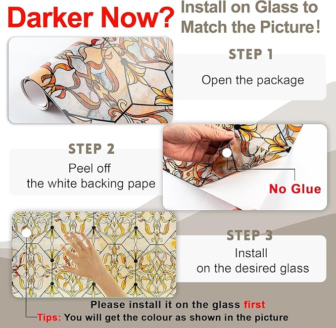 3D Stained Glass Window Privacy Film, Heat Control UV Blocking Static Cling Decorative Window Film for Bathroom,Front Door,Home Non Adhesive,GiltGaze 16.9 x 39.3 inches