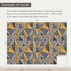 AFZEVEB-3D Geometric Wall Mural Gray and Gold Wallpaper for Bedroom 136"x96"(Not Peel and Stick)