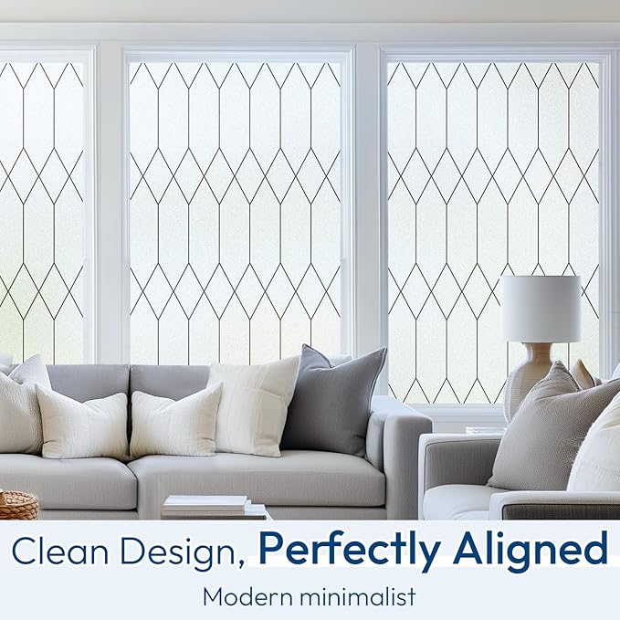 rabbitgoo Window Privacy Film for Glass Windows, Frosted Glass Cling with Decorative Moroccan Lattice, Removable Heat Control Sun Blocking Door Covering Sticker for Home Bathroom, 29.5 x 78.7 inches