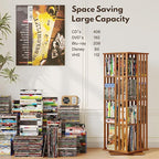 XIMN 360° Rotating Bamboo CD/DVD Shelf - 6-Tier Space-Saving Media Storage Cabinet for Movies, Organizer with Super Compact Design (Walnut, 4 Tier)