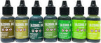 Greens Alcohol Inks Set | Tim Holtz Alcohol Inks Shades of Green 7-Pack | Willow, Citrus, Bottle, Oregano, Meadow, Limeade, Botanical | 10 Pixiss Alcohol Ink Blending Tools