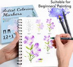 12 Colors Blendable Watercolor Markers 2025 Upgrade Double Tip Paint Pens with 1 Water Brush Pen Water Based Coloring Pens Drawing Markers Set with Flexible Brush Tip for Artists and Beginners
