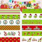 Christmas Washi Tape Set - 12 Rolls with Funny Cartoon Character Design in Green and Red for Festive Crafting and Gift Wrapping - 196.85ft Total Length
