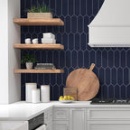 SUNWINGS Backsplash Tile for Kitchen Peel and Stick, Stone Composite Self Adhesive Tiles Long Hexagon Mosaic Wall Tile for Kitchen, 12 Inch x 11.22 Inch 10 Sheets Navy Blue
