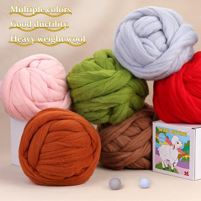 QMNNMA Wool Roving, Green Natural Wool Roving for Spinning, Soft Chunky Yarn for Wool Felting, Felting Pad, Felting Supply, Wool Yarn Bulk, Carded Stuffing