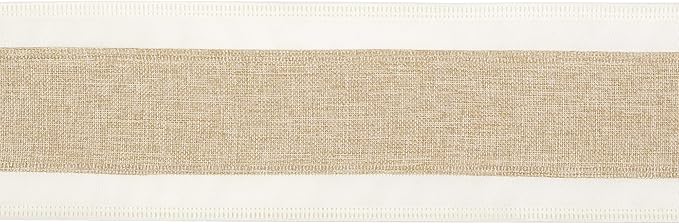 MEEDEE Burlap Wired Ribbon with Satin Edge - White Stripe, 2.5 Inch, 10 Yards for Wreath, Garland, Topper, Bow Making, Fall, Christmas, Wedding Decorations