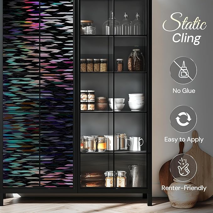 rabbitgoo Window Privacy Film, Total Blackout Window Film, Stained Glass Heat Control Glass Thermal Sticker, Room Darkening Door Cover, Anti-UV Privacy Cling with Installation Tools, 17.5" x 118.1"