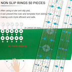 Quilting Ruler, Sewing Ruler, 8 Pack, Acrylic Quilting Templates(6"x17", 3"x17", 2"x16", 1.5"x12", 1"x12", 1"x6", 8"x3"), Non Slip Rings 25 Pieces, Sewing and Quilting Supplies - Clear/Blue