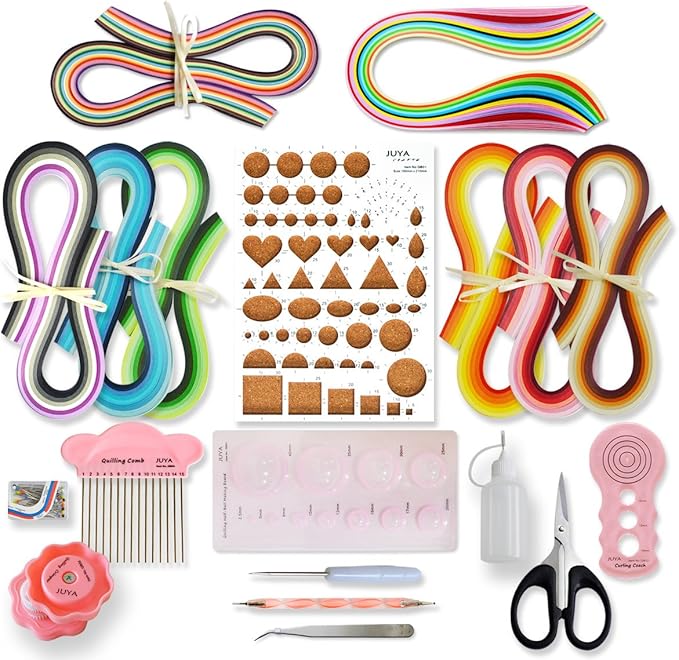 JUYA Paper Quilling Kit with Pink Tools 960 Strips Board Mould Crimper Coach Comb (Paper Width 3mm)