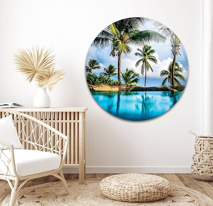 My Photostation.com 20Wx14H'' Island & Blue Sea Glass Wall ArtTempered Glass Printing Wall Decor Large Wall Art Wall Hangings