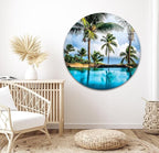 My Photostation.com 60WX40H'' Island & Blue Sea Glass Wall ArtTempered Glass Printing Wall Decor Large Wall Art Wall Hangings