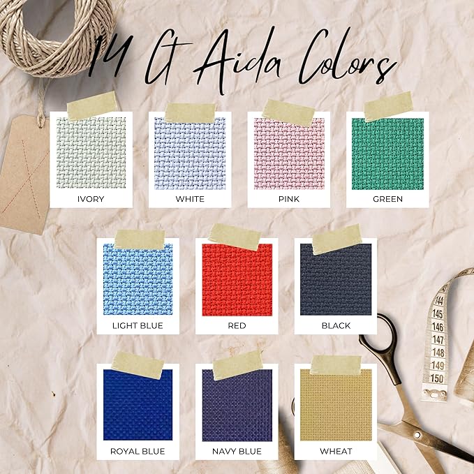 2 Sheets of Light Blue 14 Count Aida Cloth – 18 x 18 Inch Pre-Cut Fabric Squares – Cross Stitch Fabric – 100% Cotton – Ideal for Needlework & Embroidery – The Knotty Unicorn
