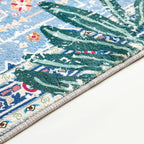 Washable Blue Rugs Thin Oriental Boho Vintage Tropical Jungle 6x9 Area Rugs for Bedroom Kitchen Dining Living Room Office Distressed Indoor Plant Entry Carpet