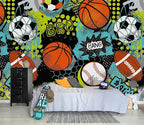 AFZEVEB-Colorful Graffiti Wallpaper Hand-Painted Ball Wall murals for Kids Room 114"x74"(Not Peel and Stick)