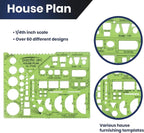 Pacific Arc House Plans Templates Guide, with Stairs, Doors, Plumbing, Kitchen Appliances, and Roof Pitch Gauge, Scale of 1/4 Inch to 1 Foot