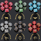 CiaraQ Polyhedral Dice Set (42pc) with 6 Drawstring Dice Pouches for Dungeons and Dragons RPG MTG Table Games. 6 Sets of Plum Blossom Pattern Role Playing Dice