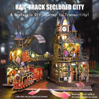Miniature House Kit, Miniature Kit with Steam Train, Dollhouse Kit for Adults Teen, Mini House Building Kit for Birthday, Rail-Track Secluded City