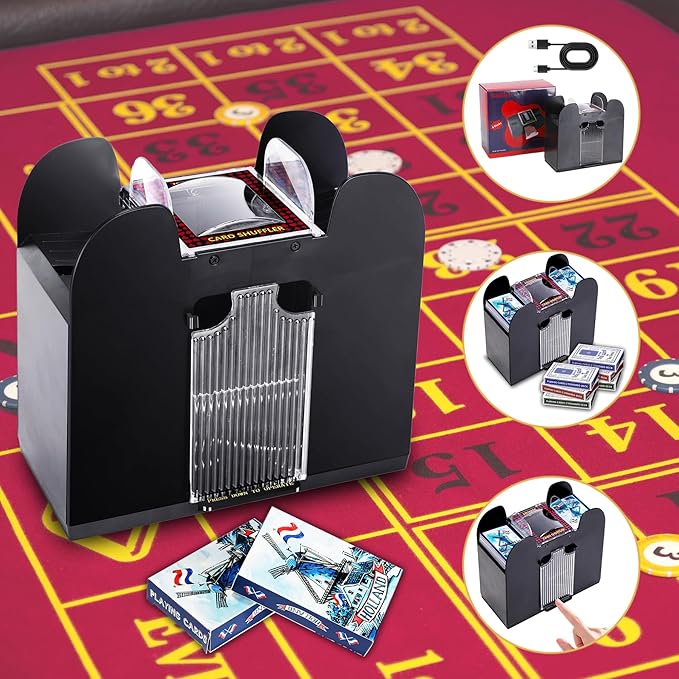 Automatic Card Shuffler 6 Deck Electric Heavy Duty Card Shuffler for Cards,USB/Battery Operated,Perfect for Poker, UNO,and Card Games