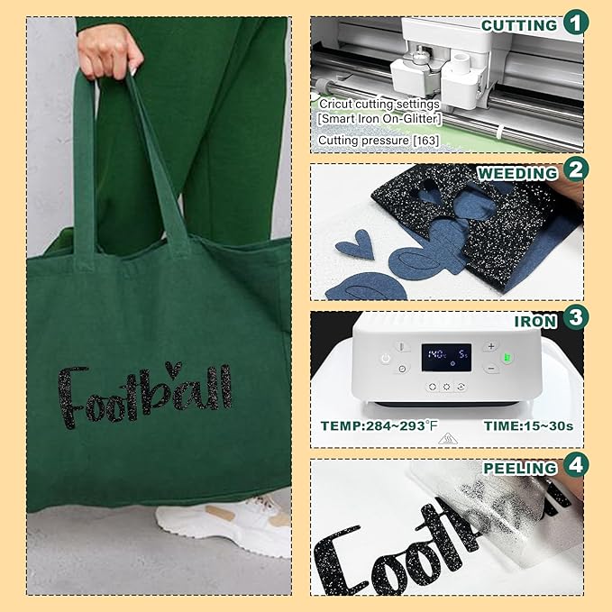 Black Glitter HTV Heat Transfer Vinyl, 12" x 8ft lron on Vinyl, for T-Shirt Ironing, Vinyl HTV Easy to Cut and Weed, The Best Choice for DIY Creativity. (Black, 12" x 8ft)