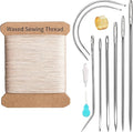 Repair Sewing Kit, Upholstery Needle and Thread Kit with 32 Yard Waxed Thread and 8 Pcs Heavy Duty Leather Needles for Hand Stitching, Canvas & Quilting - 0.55mm Round Waxed Cord Beige