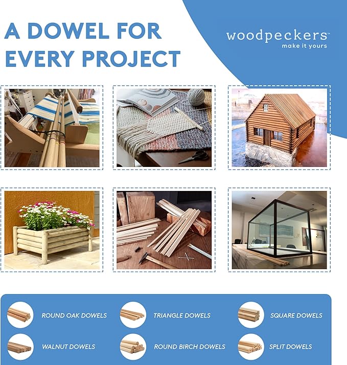 Dowel Rods Wood Sticks Wooden Dowel Rods - 1/2 x 12 Inch Unfinished Hardwood Sticks - for Crafts and DIYers - 25 Pieces by Woodpeckers