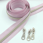 Leekayer #5 Metallic Nylon Coil Zippers by The Yard Bulk 10 Yards Light Gold Teeth Zipper Pink Tape with 25pcs Gold Sliders for DIY Sewing Tailor Craft Bag(Pink)