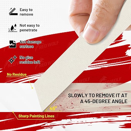 RED WOLF 6 Pack Masking Tape 0.7" x 60 Yards, General Purpose for Painting Arts Crafts Label Car Painting, Sharp Paint Line No Residue Painters Tape White Beige Crepe Paper Tape Heat Resistance