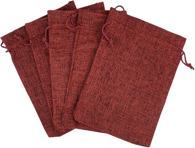 Palmhomee Pack of 25 Burlap Gift Bags with Drawstring Linen Jewelry Pouches Wedding Hessian Jute Bags for Birthday and Treat Pouches Party Wedding Favors Gift (5x7 Inch, Burgundy)