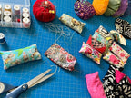 Emery Pin Cushion for Sewing - Pincushion Filled with Abrasive Emery Sand - Handmade in USA - Cute Flowers on White Polka dot Aqua Blue Pastel Color Background (2"x3", Aqua Blue Retro Floral)