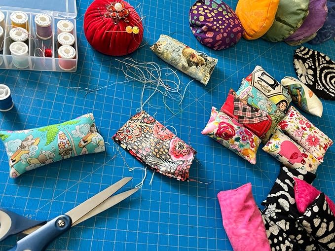 Abrasive Emery Pin Cushion for Sewing - Keep Your Needles Clean and Sharp - Handmade in USA (2"x3",Silver Metallic Anchor on Navy Blue Background)