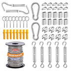 1/16" Wire Rope Kit,30M/100FT Vinyl Coated 304 Stainless Steel Cable,String Light Hanging Kit with Turnbuckle for Outdoor,Garden Wire(55 Pack)